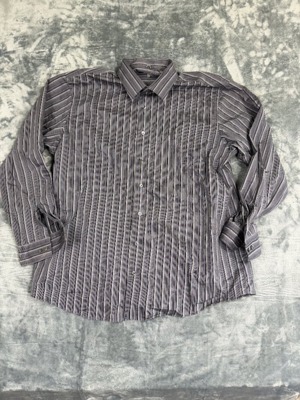 Kenneth Cole Reaction Mens Striped Dress Shirt Size 17.5 Regular Fit